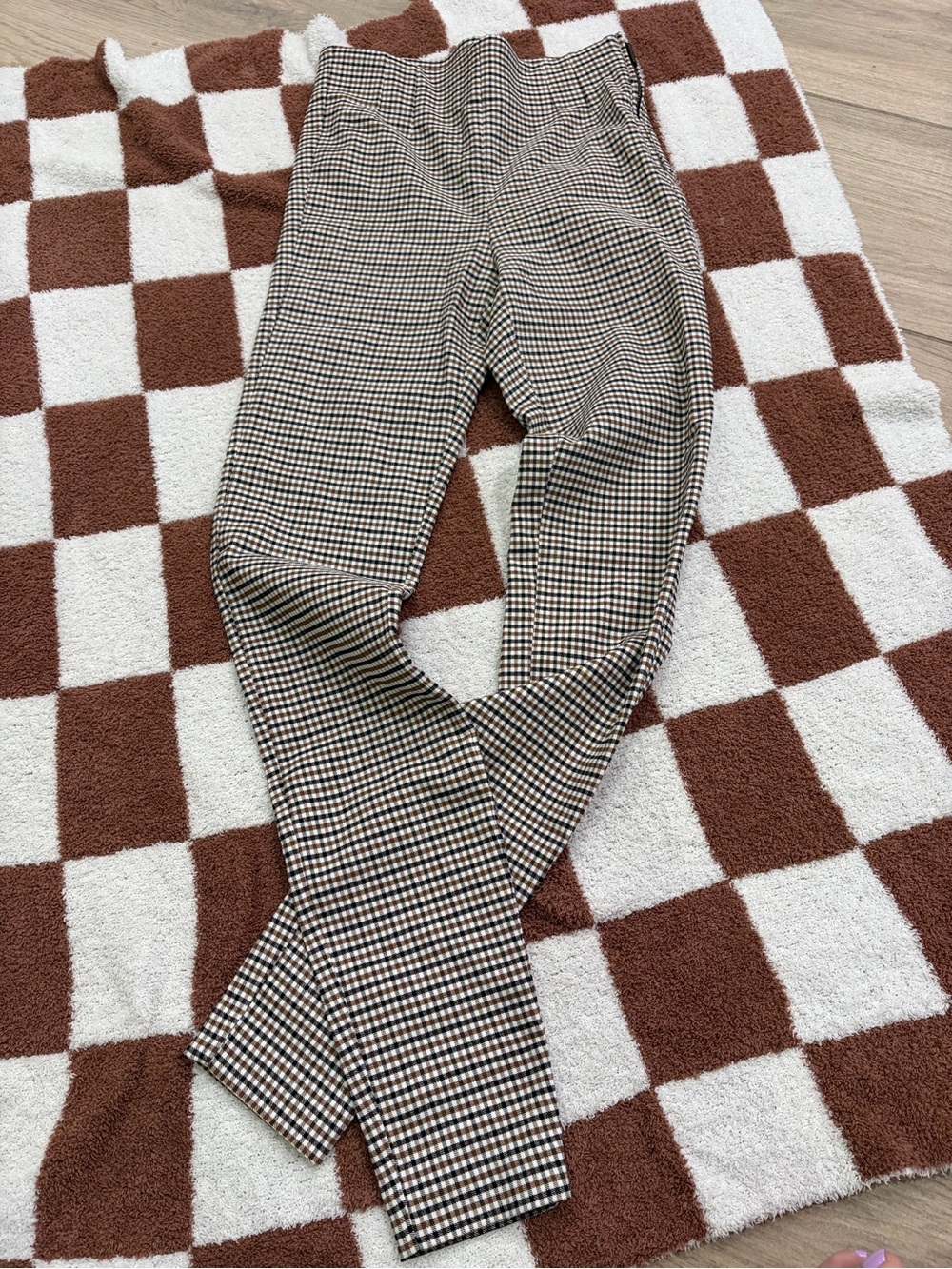 Zara Houndstooth Slim Pants in Black, White, Brown